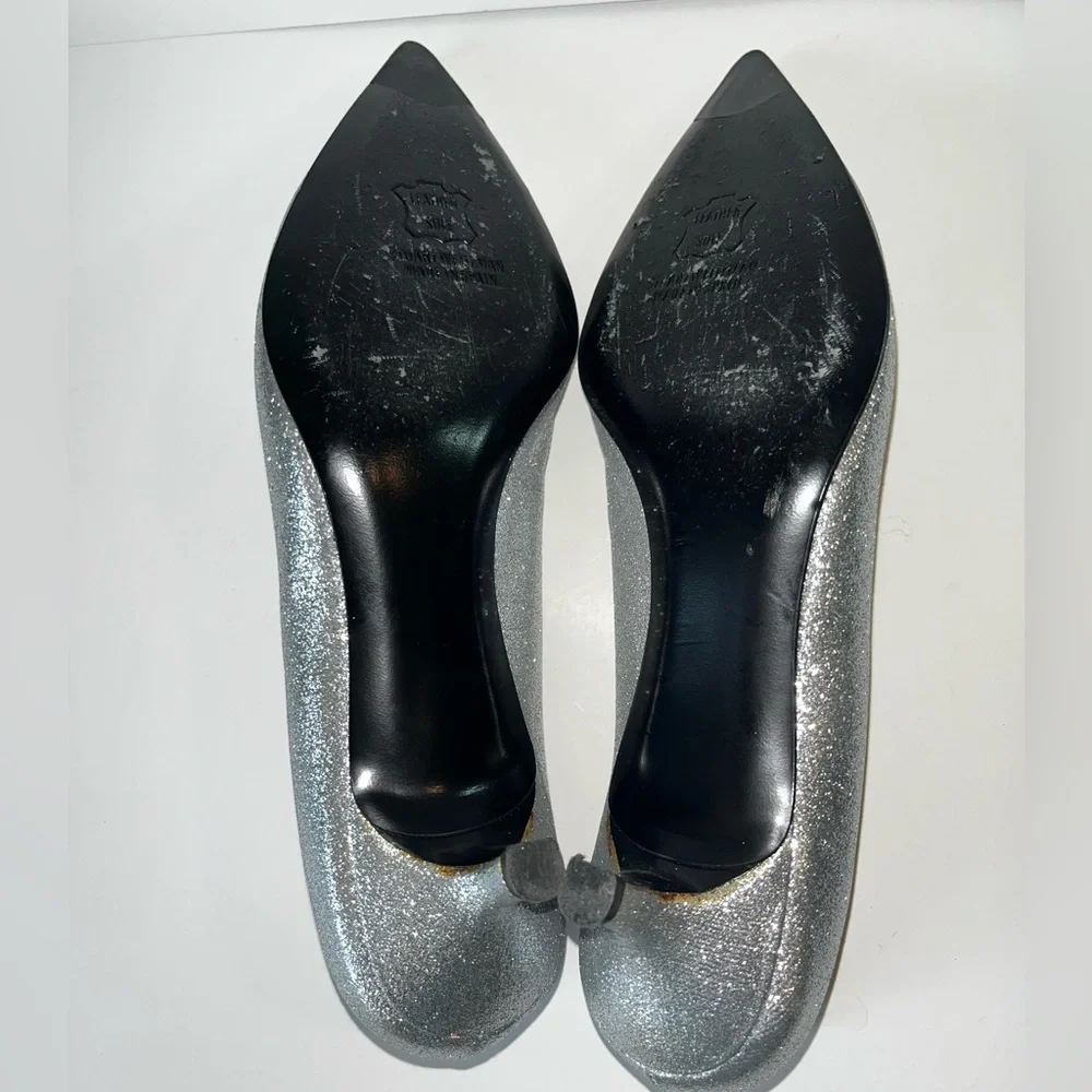 Stuart Weitzman Silver Glitter Pointed-Toe Pumps